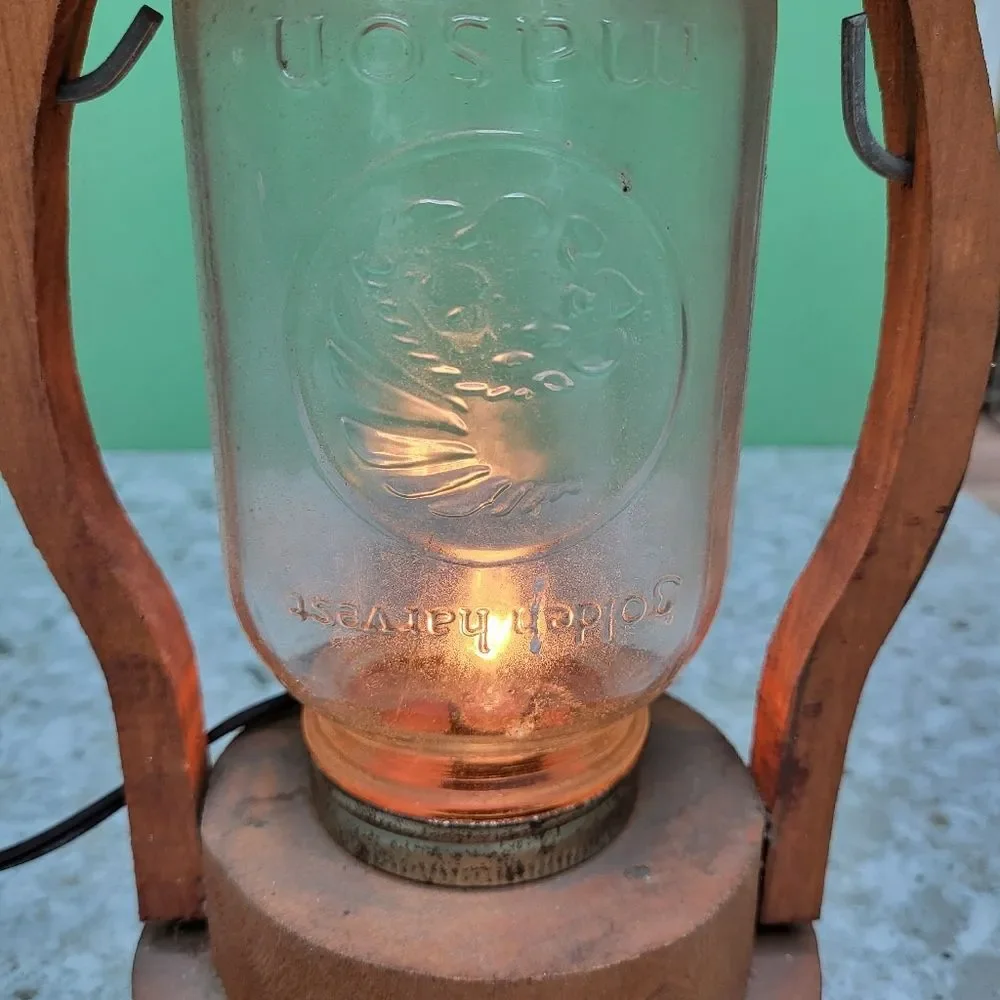 Rustic Mason Jar Lamp 15.5 Inches Tall